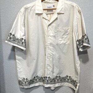 Goodfellow & Co Mens Button Down Shirt Floral Embroider Short Sleeve Cream XXL